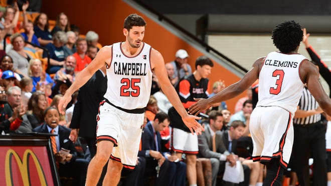 Campbell's Andrew Eudy is averaging 11.5 points, 6.5 rebounds, 1.1 blocks and four assists for the Camels this season. [Photo by Bennett Scarborough]