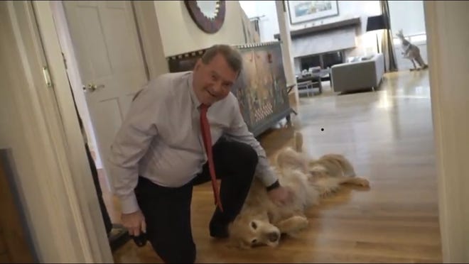 Roger Williams University President-Designate Ioannis (Yannis) Miaoulis introduces his 7 1/2-year-old golden retriever Fletcher on a video released on the Roger Williams University website. The school announced his selection as its 11th president on Wednesday. [ROGER WILLIAMS UNIVERSITY VIDEO]