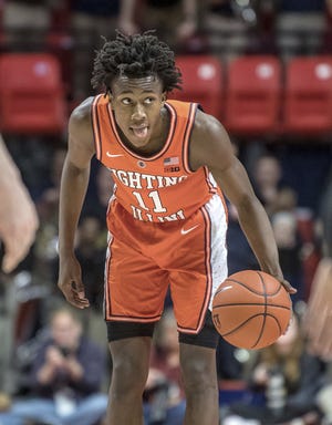 Illinois guard Ayo Dosunmu, who graduated last year from Chicago Morgan Park High School, has helped the Illini to three straight wins. [Rick Danzl/The Associated Press]