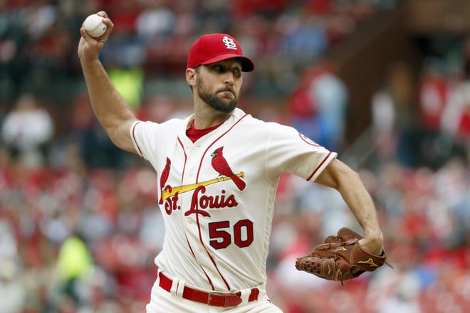 Cardinals starting pitcher Adam Wainwright throws during a game Sept. 22, 2018 against the San Francisco Giants in St. Louis. Wainwright, a Glynn Academy graduate, remains confident in his ability to still be effective on the mound for the Cardinals. [JEFF ROBERSON/AP FILE PHOTO]