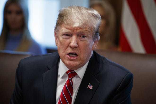 President Donald Trump speaks during a cabinet meeting Tuesday at the White House. The Senate resoundingly approved a border security compromise Thursday that ignores most of Trump's demands for building a wall with Mexico but would prevent a new government shutdown. [EVAN VUCCI/THE ASSOCIATED PRESS]