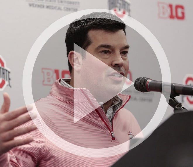 Ohio State Buckeyes head coach Ryan Day answers a question during a February Signing Day press conference on Wednesday, February 6, 2019 at the Woody Hayes Athletic Center in Columbus, Ohio.
