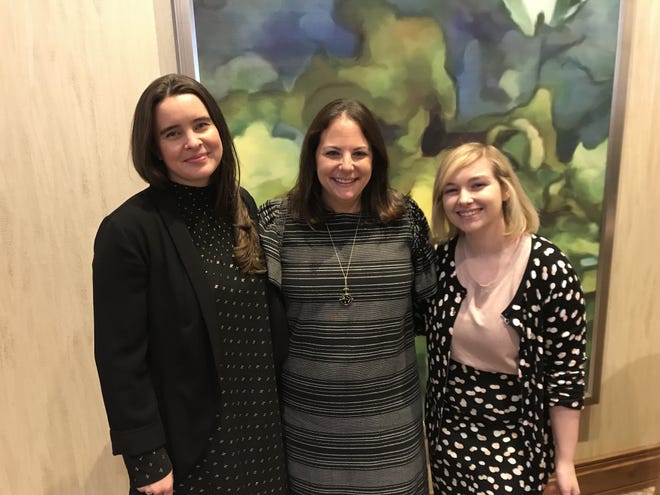 From left, Lindsay Muse, new executive director Courtney Manuel and Chelsea Toller-Hoffmann of I Live Here, I Give Here at the Philanthropy Day luncheon on Thursday. [Photo by Monica Williams]