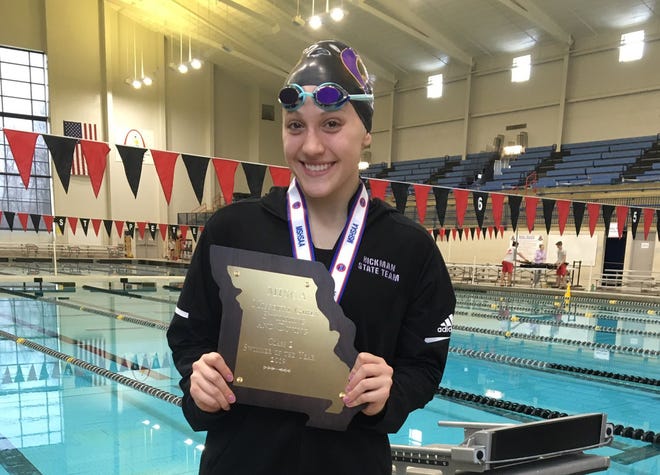 Grace Beahan won a pair of individual state swim titles for Hickman on Friday and was named the Class 2 swimmer of the year. [Columbia Public Schools]