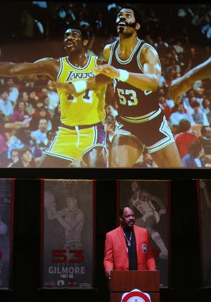NBA All-Star Artis Gilmore speaks about his days of playing basketball for Gardner-Webb at the university's Hoopscoming on Saturday. [Brittany Randolph/The Star]
