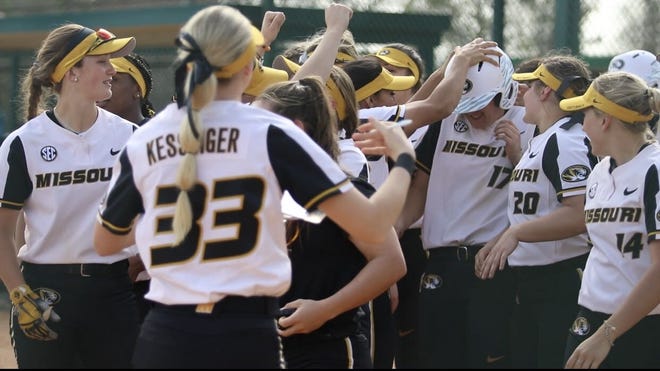 Missouri's Kim Wert (17) connected for a solo home run to help the Tigers to a 9-1 win over Iowa at the Citrus Blossom Classic in Orlando on Saturday. [Mizzou athletics]