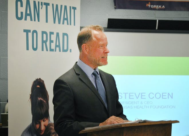 Steve Coen, president and CEO of Kansas Health Foundation, announced a statewide campaign to educate parents about the importance of reading to children. The campaign, which has a website at ReadWithThem.org, offers literacy resources in English and Spanish to families. [Morgan Chilson/The Capital-Journal]