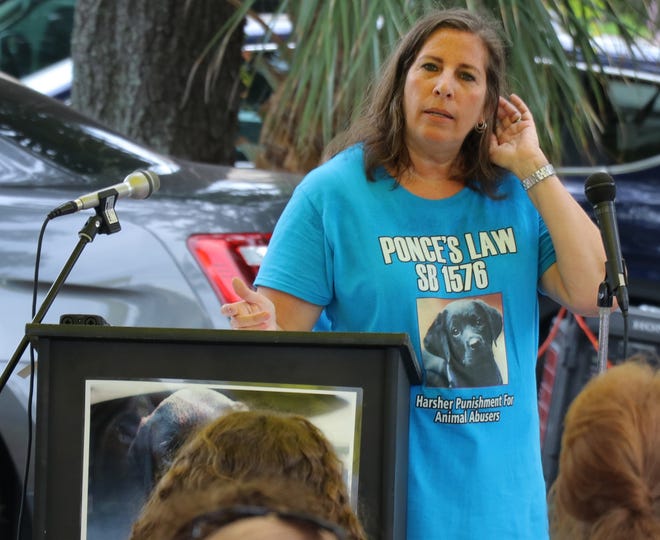 Debbie Darino creator of Justice for Ponce celebrates the Ponce Law taking effect, Monday, Oct. 1, 2018. [News-Journal/Nigel Cook]