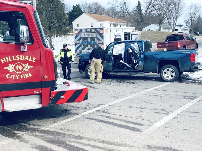 Crews responded to State and Wolcott Streets Thursday afternoon for a two vehicle accident. [COREY MURRAY/Hillsdale Daily News Photo]