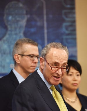 U.S. Sen. Chuck Schumer speaks Monday during a press conference regarding the advancement of quantum computing at the Griffiss Institute in Rome. [SARAH CONDON / OBSERVER-DISPATCH]