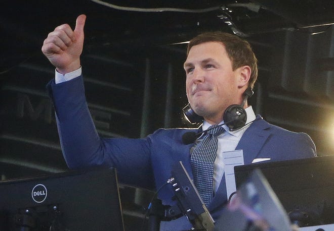 Jason Witten is recognized by the Dallas Cowboys before the first half of a game between the Cowboys and the Tennessee Titans on Nov. 5, 2018, in Arlington, Texas. Witten is coming out of retirement and rejoining the Cowboys after one season as a television analyst. [AP Photo/Michael Ainsworth, File]