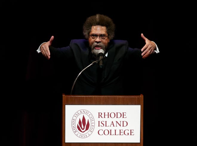 Cornel West at Rhode Island College on Thursday. [The Providence Journal / Kris Craig]