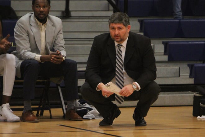 Stillman head coach John Teasley on the court during a men's basketball game between the Stillman College Tigers and the Concordia College Alabama Hornets at Birthright Alumni Hall in Tuscaloosa on Feb. 13, 2018. [Photo/Alayna Clay]
