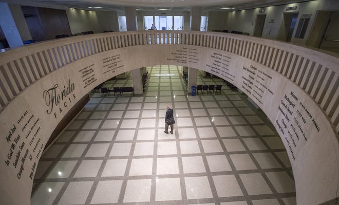 The fourth floor rotunda between the Florida House and Senate chambers is nearly empty in this shot, but starting Tuesday, it will be bustling. [AP File Photo]