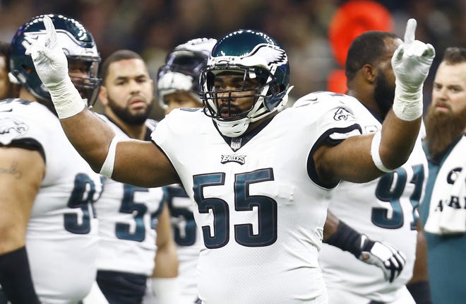 Eagles defensive end Brandon Graham celebrates during the NFC divisional playoff loss to the Saints. [BUTCH DILL / THE ASSOCIATED PRESS]