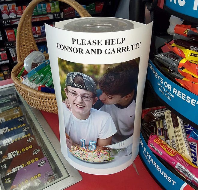 Donation jars have been set up at various businesses to help the families of Garrett Snyder and Connor Holt pay for medical expenses after the two boys were injured in a Feb. 3 crash. [FACEBOOK]