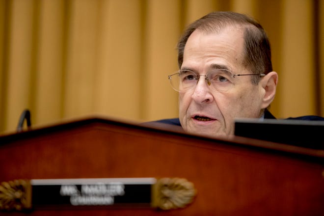 FILE - In this Friday, Feb. 8, 2019 file photo, Judiciary Committee Chairman Jerrold Nadler, D-N.Y., questions Acting Attorney General Matthew Whitaker as he appears before the House Judiciary Committee on Capitol Hill, in Washington. Emboldened by their new majority, Democrats are undertaking several broad new investigations into President Donald Trump and setting the stage for a post-Robert Mueller world. Nadler has helped lead the charge to pressure the Justice Department to release the full report by Mueller to the public. (AP Photo/Andrew Harnik, File)