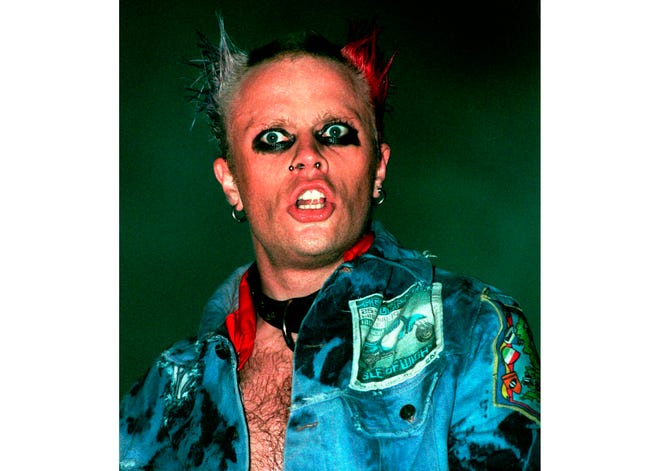 FILE - In this photo dated June 8, 1997, Keith Flint, lead singer of 'The Prodigy' during a concert in Offenbach, Germany. The Prodigy front man, 49-year old Flint is reported to have died at his home in London, according to a statement released by the band Monday March 4, 2019. (AP Photo/Axel Seidemann, File)