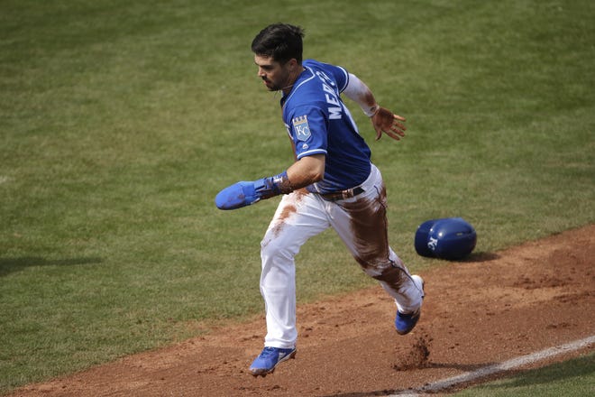 Kansas City Royals second baseman Whit Merrifield led the major leagues with 45 stolen bases last season. Merrifield has 87 steals in 108 career attempts. [Charlie Riedel/The Associated Press]