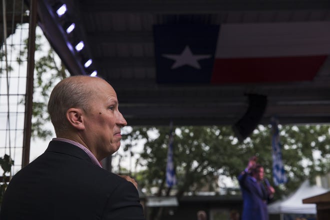 Chip Roy waits to speak as U.S. Sen. Ted Cruz addresses the crowd during his rally for the 21st Congressional District of Texas seat on May 1, 2018 in New Braunfels. [AMANDA VOISARD / AMERICAN-STATESMAN]