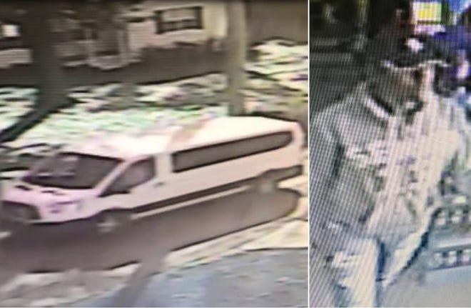 Police are looking for five men who drove onto the Mount Dora Christian Academy campus in this white van recently and broke into two cars. The woman at right later used a stolen credit card from the break-ins at a nearby store. [SUBMITTED]