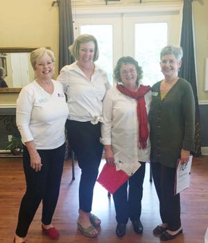 Members of the West Florida Chapter of the Daughters of the American Revolution held their February monthly gathering with a soup and sides luncheon at the Owners Club in Kelly Plantation. With 39 daughters in attendance, members celebrated February birthdays and welcomed new member Gayle Wallace. Pictured from left are Liz Barnes, Daquiri Champion, Wallace, and Mary Fransen. [CONTRIBUTED PHOTO]