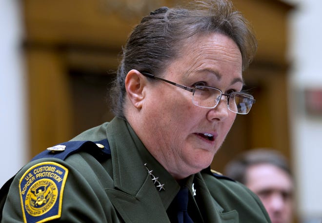 In this Feb. 26, 2019, photo, U.S. Border Patrol Customs and Border Protection Chief Carla Provost testifies before the House Judiciary Committee on Capitol Hill in Washington, Tuesday, Feb. 26, 2019. Firearms use by U.S. Customs and Border Protection officers and agents has reached a record low. According to data obtained by The Associated Press, there were 15 instances in which officers and agents used firearms during the budget year 2018. (AP Photo/Jose Luis Magana)