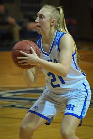 Washburn Rural senior Shelby Ebert scored 11 points with 3-pointers in the Junior Blues' 50-39 win over Wichita South in last Saturday's Class 6A sub-state final. [Capital-Journal file photograph]