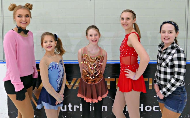 Wooster Figure Skating Club members (from left) Allaina Werstler, Brynlynn Burgett, Ariel Severs, Kory Topovoski and Carolyn Greene will be skating in the club show, “Colors!” on Saturday, April 6, at 3 p.m. at the Alice Noble Ice Arena, 851 Oldman Road, Wooster. Skaters will celebrate a world of colors through solo and group performances. There also will be basket and calendar raffles. Presale tickets are $8 and are available from club skaters or at the rink. Tickets are $10 at the door, with on-ice seating for $12. Children 5 and younger are free.
