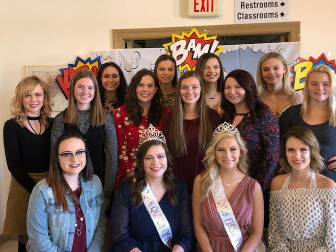 Pictured are (left to right) - Row 1: Kaitlynn Tutt; McKenna Bergstralh, 2018 Queen of Friendship; Sarah Vogel-Patterson, 2018 1st Princess; and Isabella Jarvis
Row 2: McKenna Churchill, Maggie Eveland, Kennedy Rose, Kaaren Theobald, Karsyn Woerly, and Tatum Farrow
Row 3: Bailey Norton, Cassidy Williams, Madison Foreman, and Kurstain Bohanan