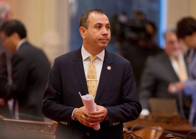 FILE - This Jan. 23, 2018 file photo shows state Sen. Tony Mendoza, D-Artesia, at the Capitol in Sacramento, Calif.  Investigators say Mendoza likely engaged in unwanted "flirtatious or sexually suggestive" behavior with six women. He resigned in February 2018 and is a Democrat. The California Legislature says it racked up more than $1.8 million in legal costs from sexual harassment investigations during 2018 and the first month of 2019. (AP Photo/Steve Yeater, File)