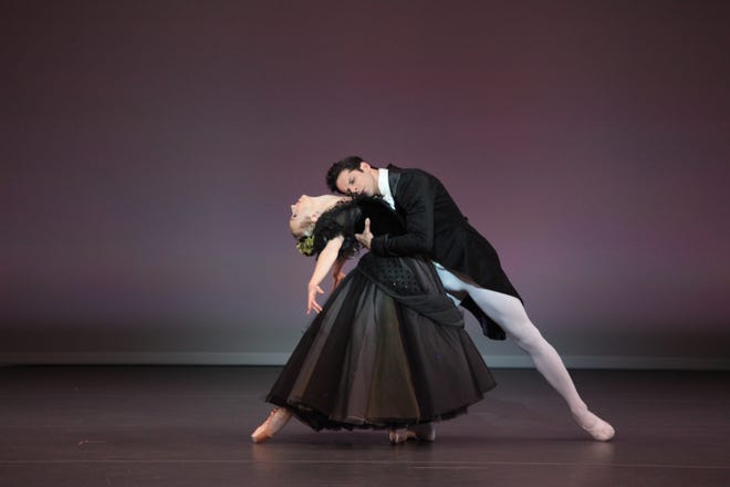 Victoria Hulland as "The Woman in the Ball Dress" and Marcelo Gomes as "The Poet" in The Sarasota Ballet revival of Frederick Ashton's 1936 ballet "Apparitions." [Frank Atura / Sarasota Ballet]