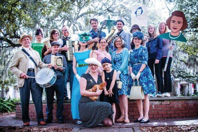 Taking part in the Flannery O'Connor Birthday Parade and Street Fair is an annual cultural event for dedicated fans of the Savannah-born author. Participants previewed the event in March 2015 for a photo shoot for Do Savannah. [Adriana Iris Boatwright file photo/for savannahnow.com]