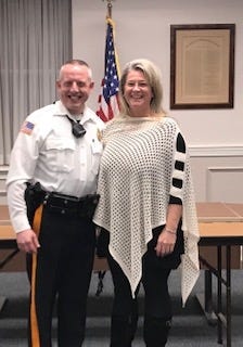 New Hulmeville Police Chief John Baran, left, with borough Mayor Debbie Mahon at Wednesday night's council meeting.

[CONTRIBUTED]