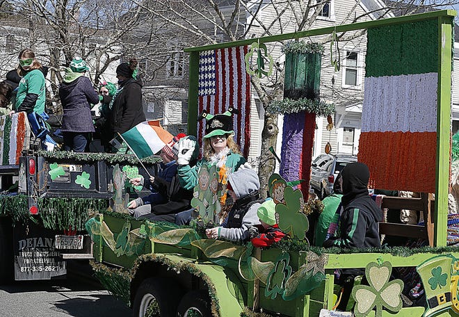 A float moves through the streets of Abington during the 2018 Abington St. Patrick's Day parade.