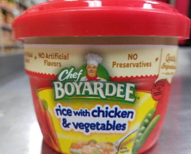 Some cans of Chef Boyardee-brand rice with chicken and vegetables actually contain beef ravioli. [U.S. DEPARTMENT OF AGRICULTURE]