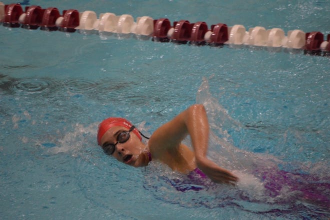 Bridgewater-Raynham's Lily Martin pushes toward the finish line during a meet this season.

[Submitted photo]