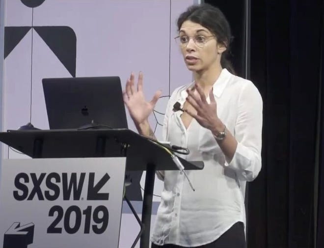 Jessica Brillhart, a filmmaker and expert in virtual reality and augmented reality, speaks Tuesday at a South by Southwest session in Austin. [Omar L. Gallaga/For Statesman]