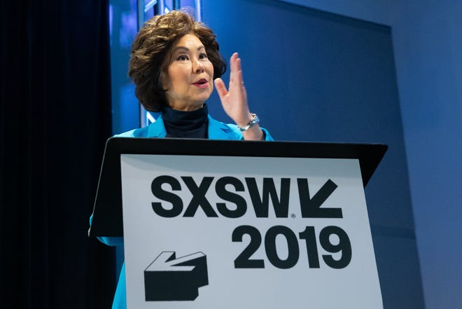 Secretary of Transportation Elaine Chao discusses "New Initiatives on Emerging Transportation Technologies" during SXSW at the Austin Convention Center on Tuesday in Austin. [SUZANNE CORDEIRO for AMERICAN-STATESMAN]