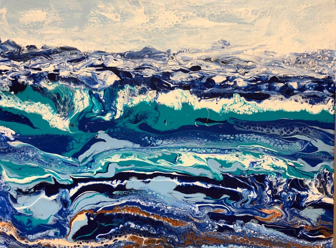 "Layers Below the Surface," a fluid acrylic by Joyce K. Groemmer, is among the artwork currently on view at Cape Cod Maritime Museum. [COURTESY PHOTO]