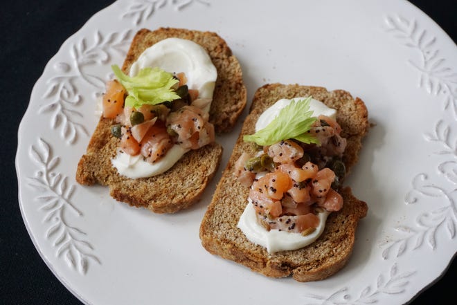 Matthew Reilly, the chef at Malt, in Newport, made the traditional Irish dish Smoked Salmon Tartare on Brown Bread for Small Bites. To see the cooking video, go to providencejournal.com/smallbites. [The Providence Journal / Sandor Bodo]