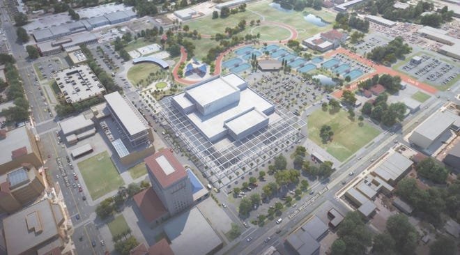 This rendering shows the proposed Sarasota Orchestra facility and a re-imagined Payne Park complex. [Provided by Sarasota Orchestra / HKS Architects]