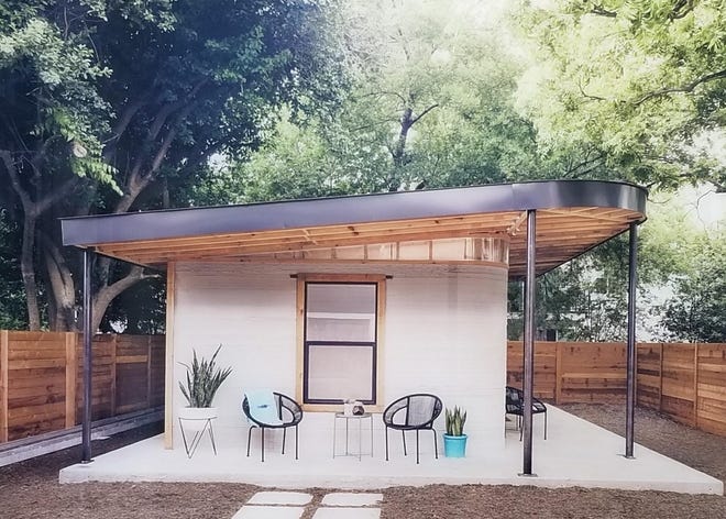 This 350-square-foot home in Austin, Texas, was printed using 3D technology in 47 hours at a cost of about $10,000. [COURTESY PHOTO]