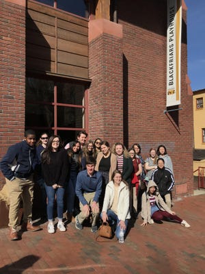 Gaston Day School students pose for a photo in front of American Shakespeare Center in Staunton, Virginia. [GASTON DAY PHOTO]