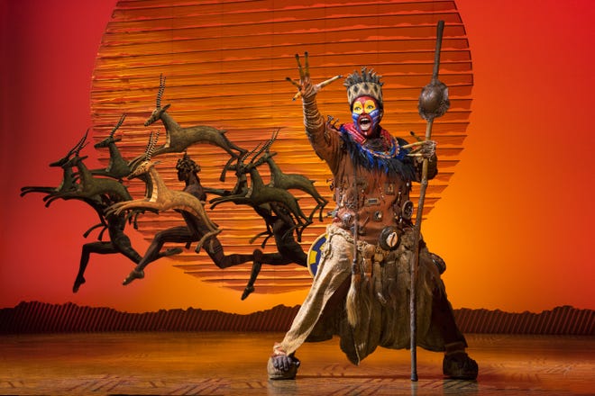 Buyi Zama as Rafiki in the touring production of Disney's "The Lion King" that will be presented through March 31 at the Van Wezel Performing Arts Hall in Sarasota. [Provided by Van Wezel / Deen van Meer]