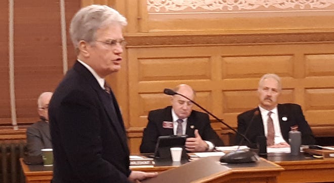 Former U.S. Sen. Tom Coburn said Wednesday the Kansas Legislature should join with other states to convene a convention of states to consider amendments to the U.S. Constitution. He made the appeal during a meeting of the House Federal and State Affairs Committee. [Tim Carpenter/The Capital-Journal]