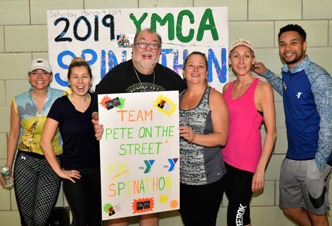 Participating in the 9th annual Old Colony YMCA Taunton Branch Spinathon were members of Team: Pete on the Street organized by TCAM-TV Show Host Pete Mozzone, and member of the YMCA's Board of Directors Shaunna O'Connell. Included in photo after their Spin Class to raise much needed funds for the "Y" were Barbie Catalano, Radka Barter, Pete "On The Street" Mozzone, Eileen Mann, O'Connell and Taunton YMCA Exec. Director Roman Davis. [Submitted Photo]