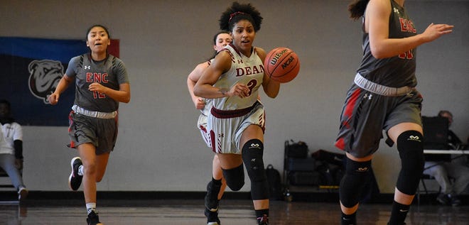 Former Carver High girls basketball player Iindia Pina scored 1.020 career points for Dean College. The senior averaged 18 points and 4.2 steals per game in her final season with the Bulldogs. [Courtesy photo/Dean College]