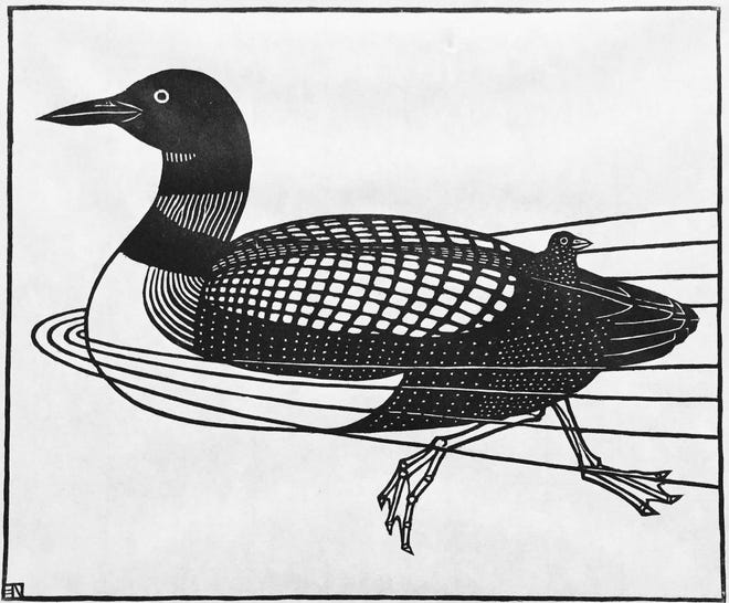 Loon, 1985, woodcut by Jacques Hnizdovsky, on view at the Museum of Russian Icons. 

[Courtesy photo]