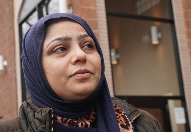 Samina Khurram, of Lincoln, said, "In our mosques are our most sacred spaces. It's hard to talk about it because people are so hurt." [The Providence Journal / Sandor Bodo]